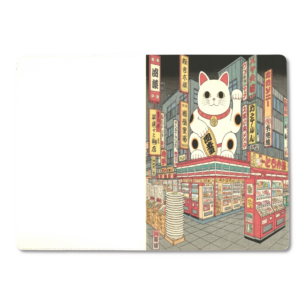 招き猫東京コンビニ浮世絵スマホタブレットケース汎用Lサイズ