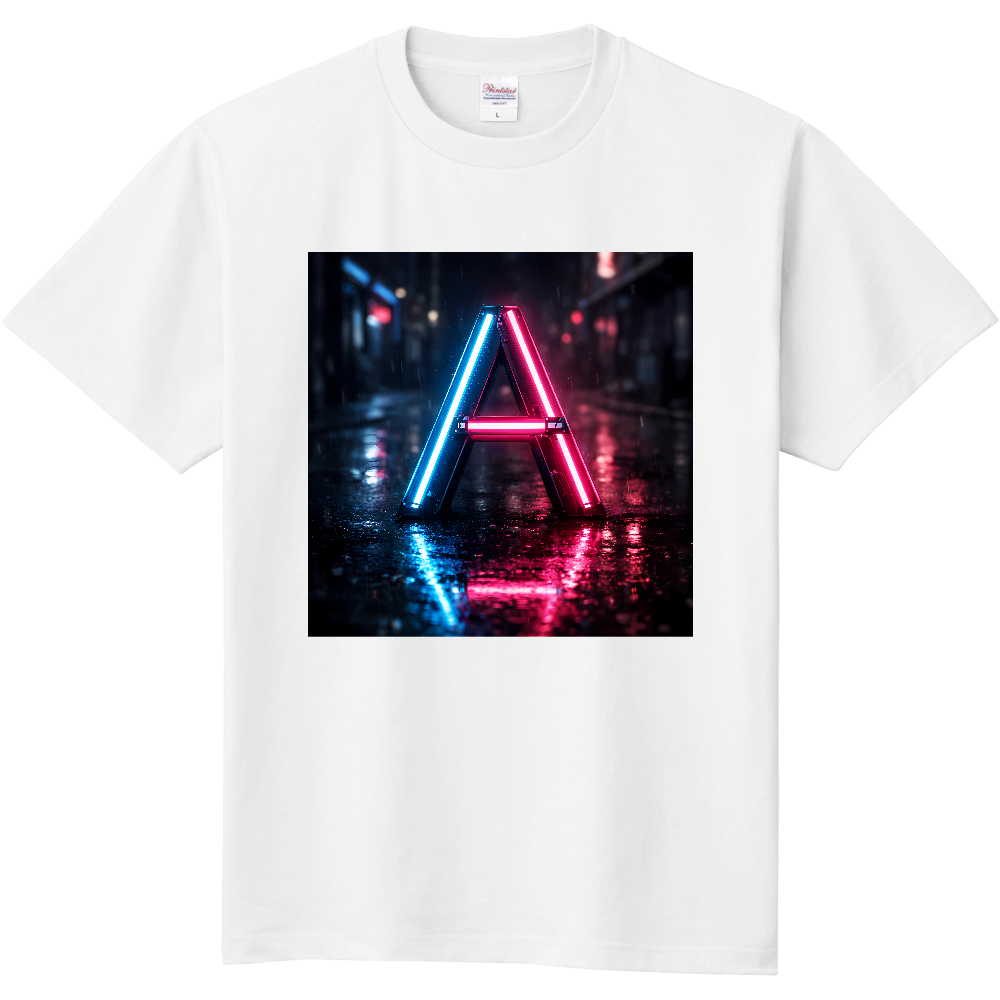 【サイバーネオンAロゴ 夜の街ストリートグラフィックTシャツ】