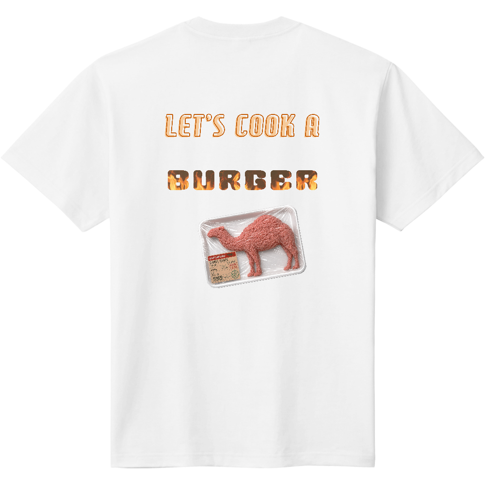 ハンバーガーTシャツ<焼く前ミンチ・背面>