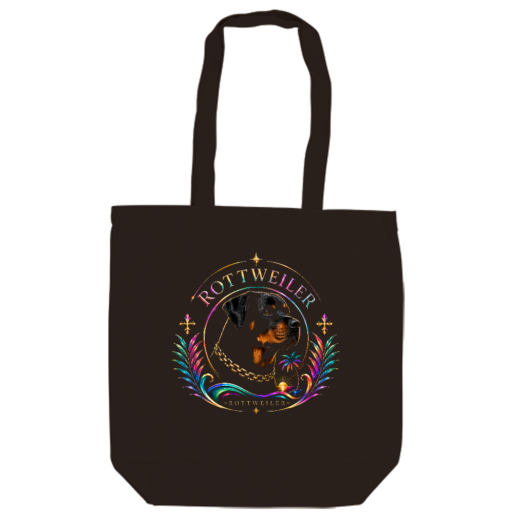 Rottweiler – Tropical Luxe Chain Tote(トロピカル・リュクス・チェーン) 名前の意味 南国の華やかさ(Tropical)と高級感(Luxe)、そしてロットワイラーの力強さを象徴するゴールドチェーンを融合したシリーズ名。ワイルドさとラグジュアリーを兼ね備えた、大人のためのデザインです。