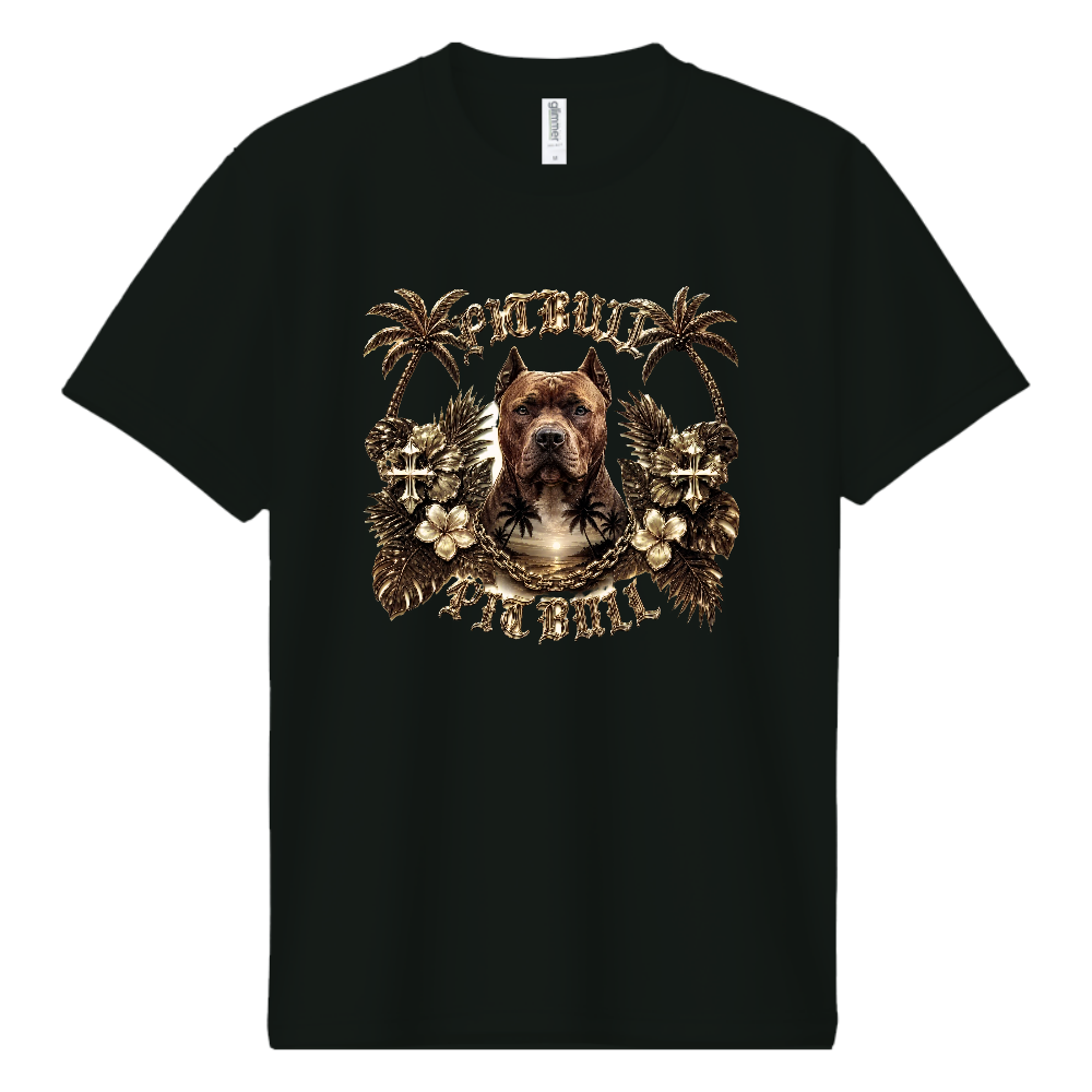 PITBULL ALOHA IMPERIAL（ピットブル・アロハ・インペリアル） 名前の意味 「IMPERIAL」は“皇帝・威厳”を意味し、力強いピットブルと南国の優雅なハワイアンデザインを融合したラグジュアリーシリーズ。圧倒的な存在感と気品を表現した一着です。