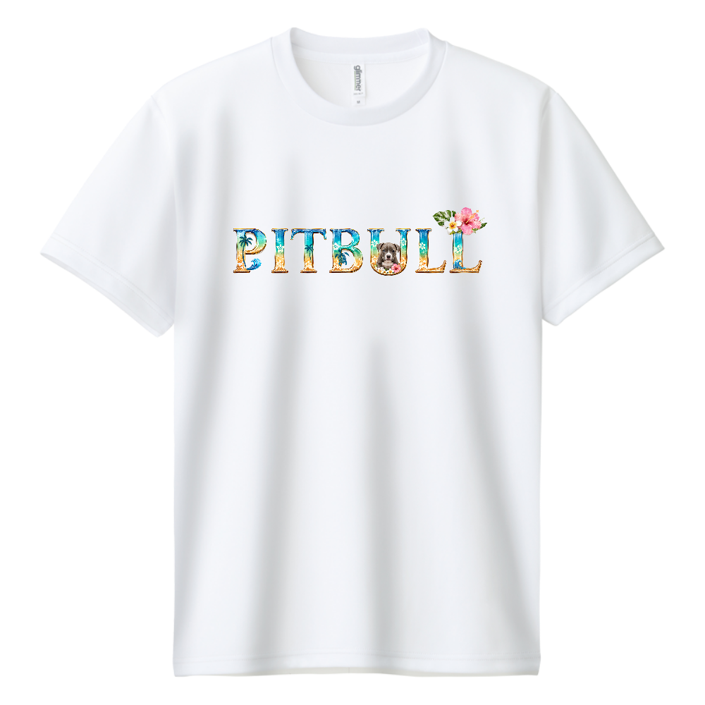 PITBULL ALOHA PUP(ピットブル・アロハ パップ) 名前の意味 「PUP」は子犬という意味。南国の爽やかな海や花々の雰囲気と、ピットブルの愛らしいパピーを組み合わせた、可愛さとリゾート感を楽しめるデザインです。