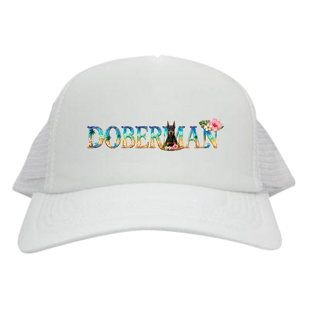 Ocean Blossom Doberman Mesh Cap」 (オーシャン ブロッサム ドーベルマン メッシュキャップ) 名前の意味 Ocean(海)+ Blossom(花開く)+ Doberman(誇り高き存在) 海の爽やかさと花の可愛らしさ、ドーベルマンの強さを融合した、夏に映えるラグジュアリーキャップという意味を込めています。