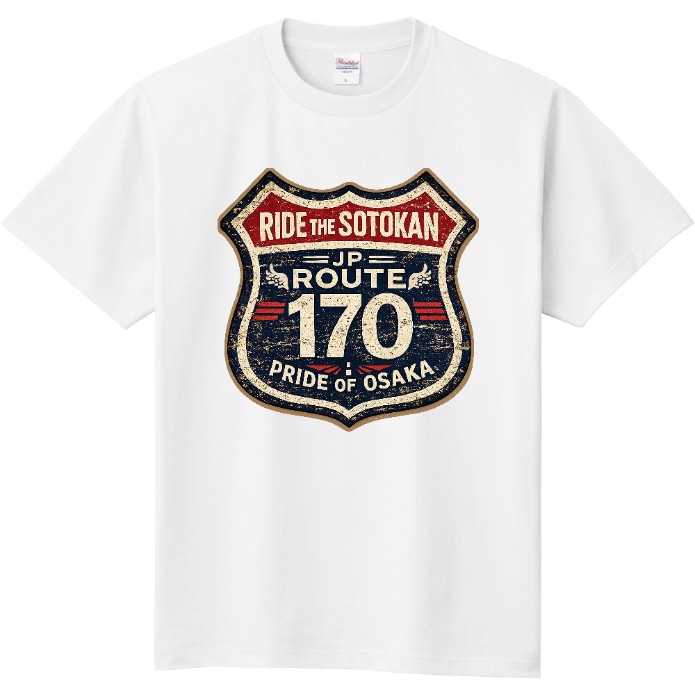 RIDE THE SOTOKAN|大阪 外環状線(国道170号)ヴィンテージロードサイン風 Tシャツ2