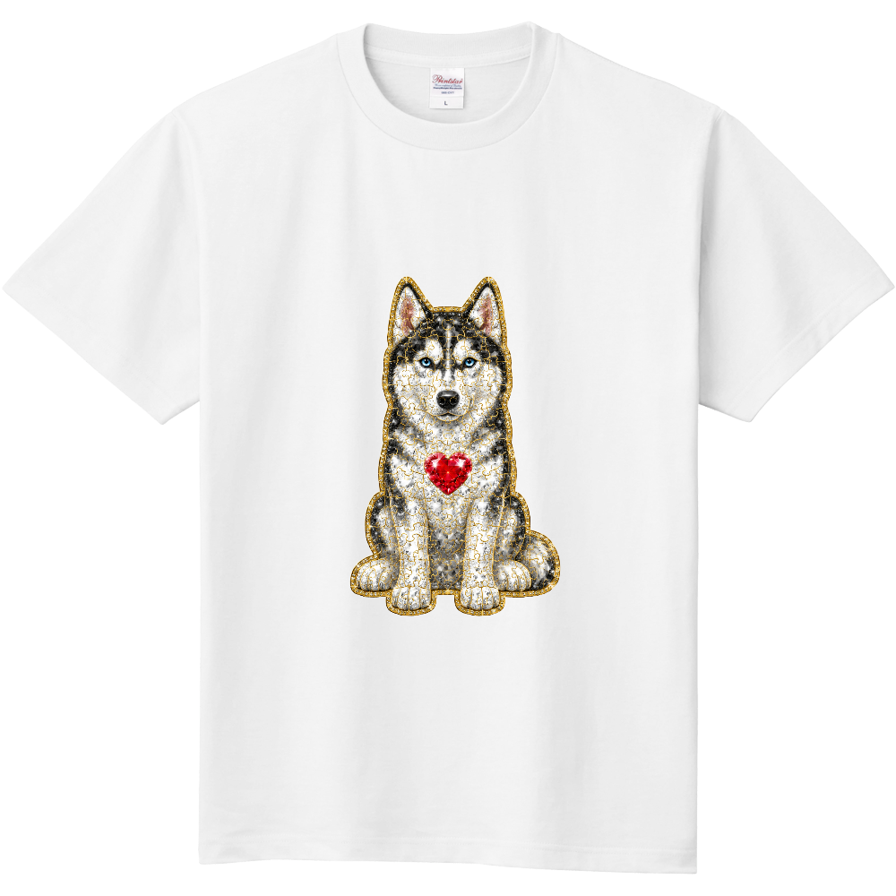 CRYSTAL HEART HUSKY — Arctic Royal Edition — 意味: 「氷の大地を駆ける気高さ」 透き通るブルーアイと美しい毛並みを持つハスキーを、クリスタルジュエリーの輝きで表現。 自由な魂・仲間を大切にする絆・雪原の王者のような存在感を込めたデザイン。