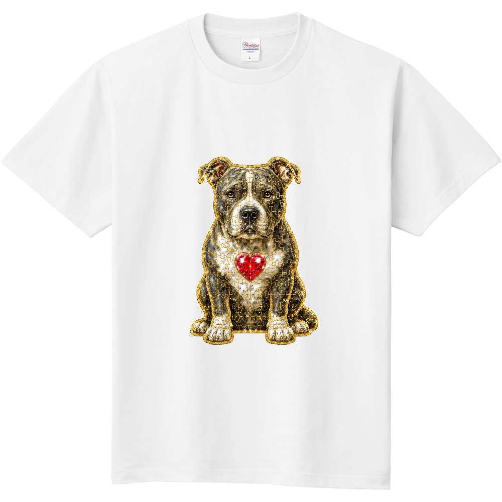 CRYSTAL HEART PITBULL — Power Love Edition — 意味： 「力強さの中にある深い愛」 圧倒的なパワーと優しい心を持つピットブル。 強さの象徴でありながら、胸のレッドハートが愛情深さと家族への想いを表現。