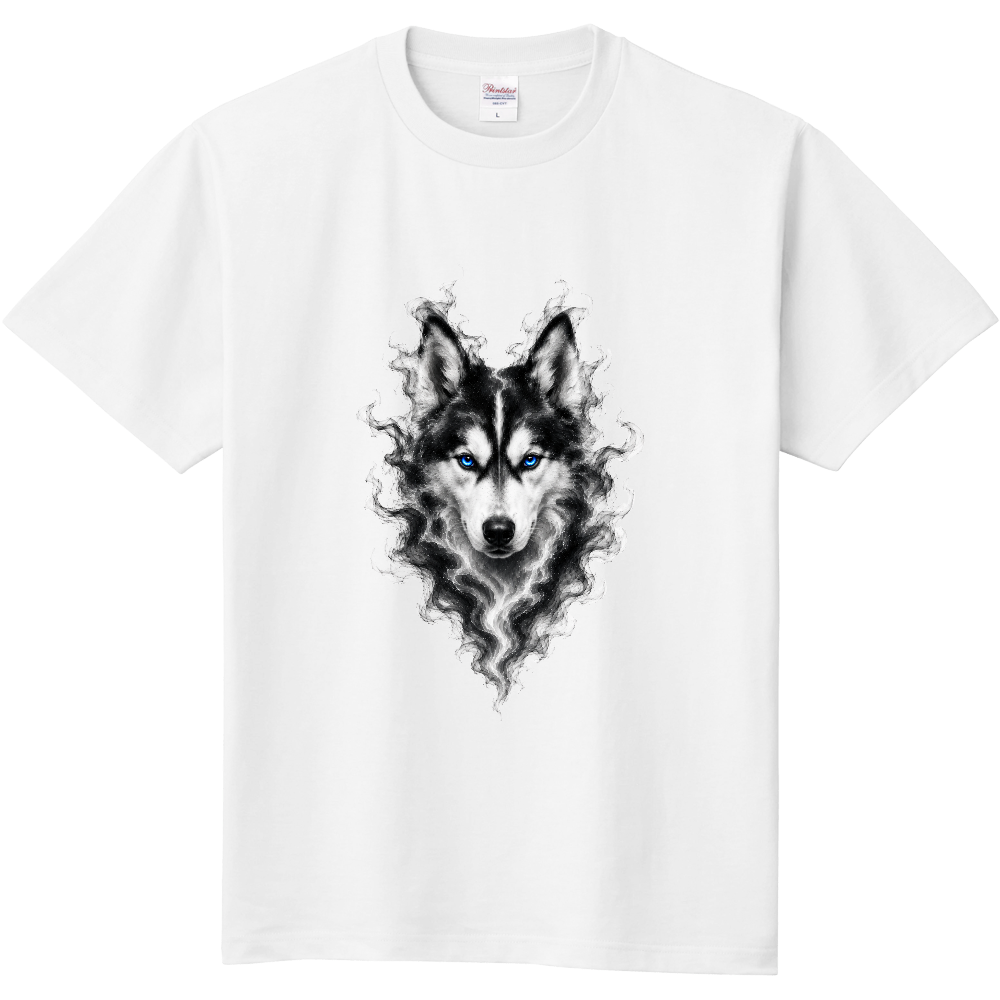 SMOKE SPIRIT SIBERIAN HUSKY TEE ― シベリアンハスキー ― 神秘的な黒煙から浮かび上がるハスキー。深いブルーの瞳が幻想的な世界観をより一層引き立てます。