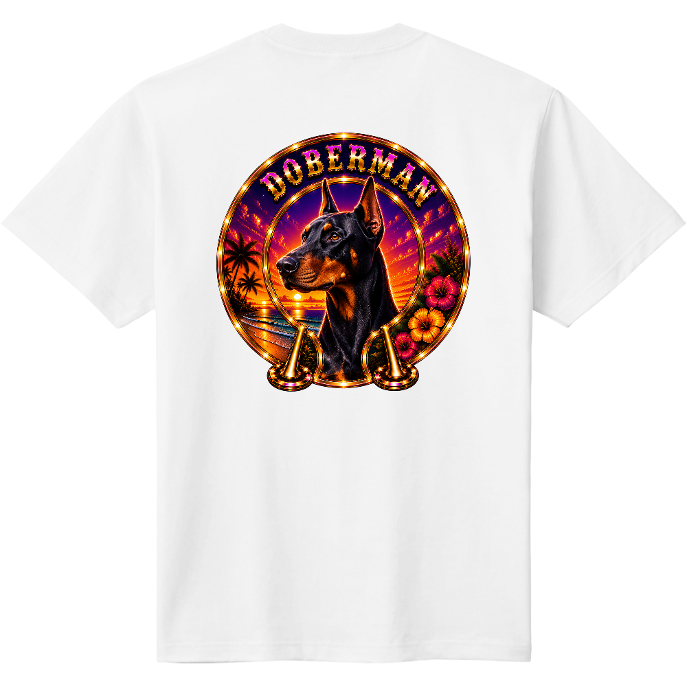 新シリーズ バックプリントコレクション TROPICAL LUXURY DOGS COLLECTION ― 南国の輝きと、愛犬の気高さを纏う。―DOBERMAN TROPICAL LUXURY BACK PRINT(ドーベルマン)