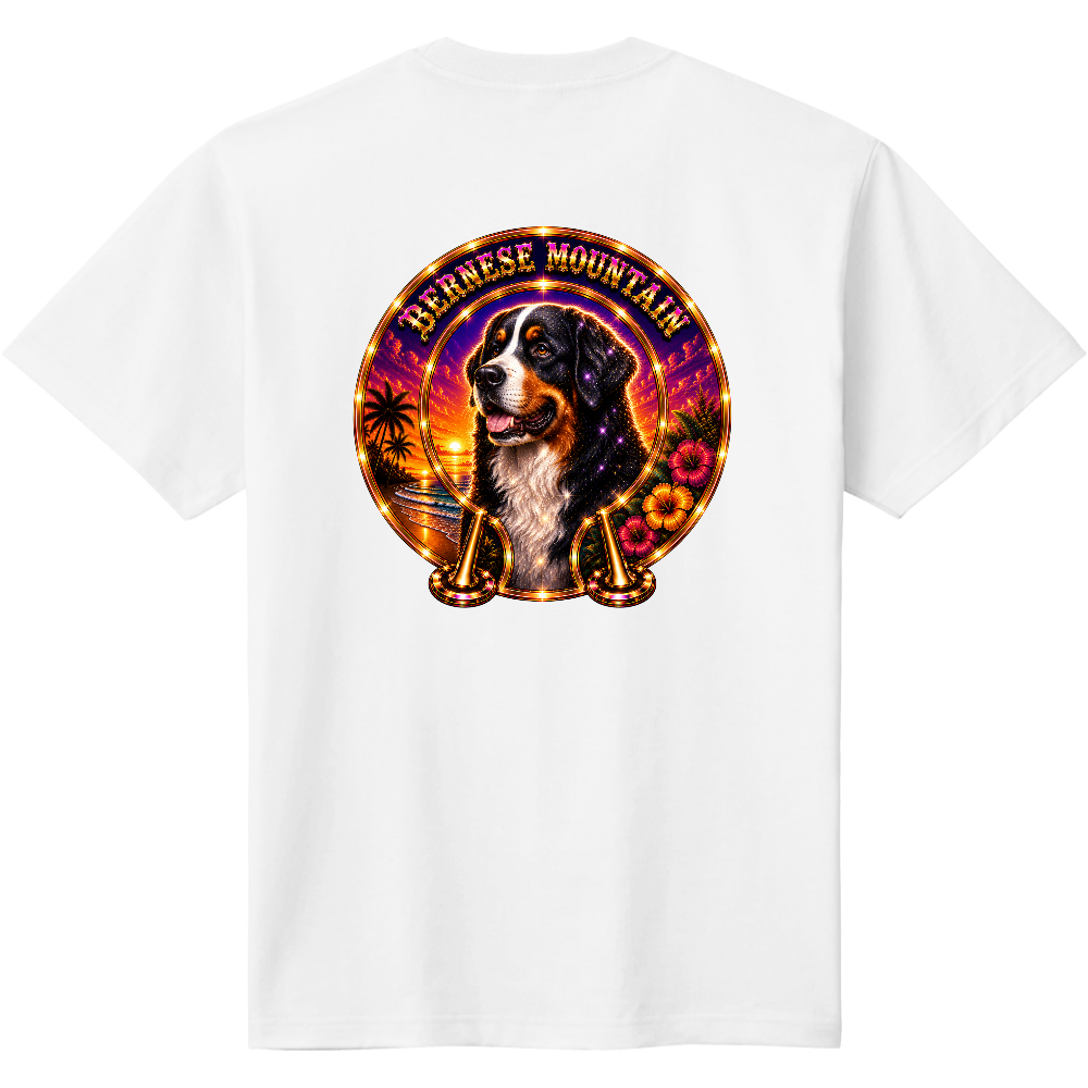 新シリーズ バックプリントコレクション TROPICAL LUXURY DOGS COLLECTION ― 南国の輝きと、愛犬の気高さを纏う。―BERNESE MOUNTAIN DOG TROPICAL LUXURY BACK PRINT(バーニーズ・マウンテン・ドッグ)