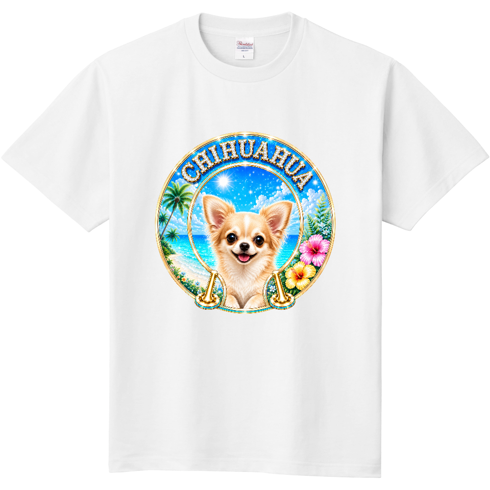 TROPICAL LUXURY BIG FRONT PRINT T-SHIRT – チワワ 南国リゾートをイメージしたラグジュアリーなビッグフロントプリントTシャツ。