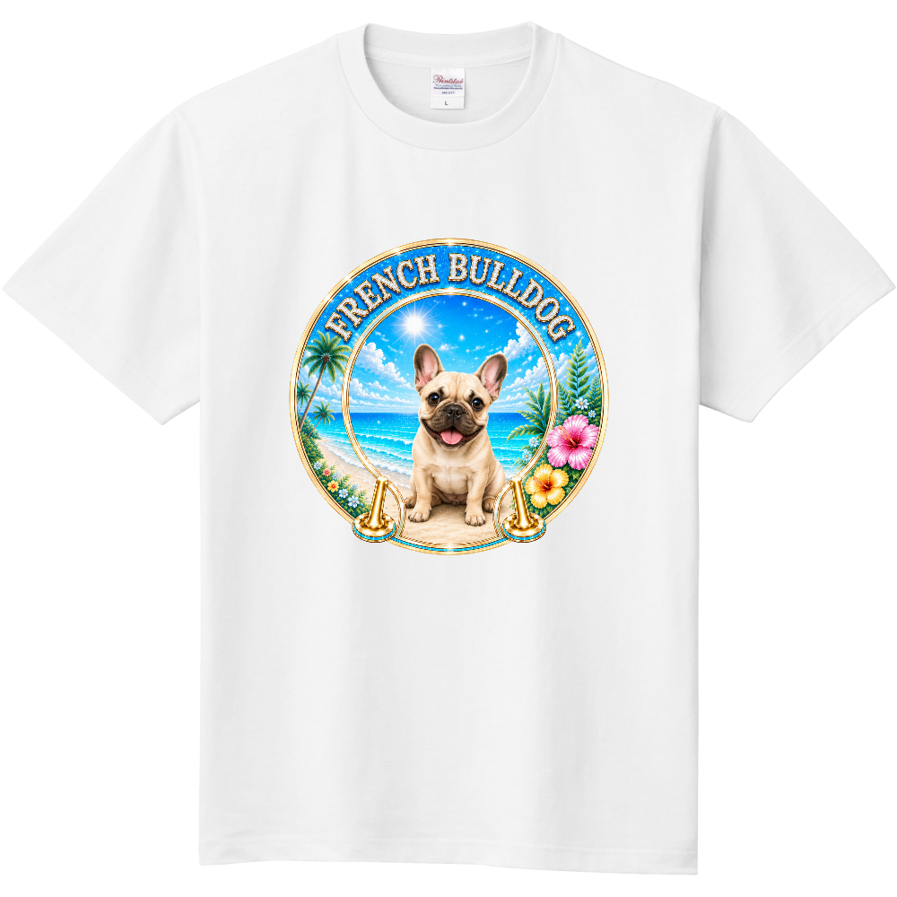 TROPICAL LUXURY BIG FRONT PRINT T-SHIRT – フレンチブルドッグ 南国リゾートをイメージしたラグジュアリーなビッグフロントプリントTシャツ。