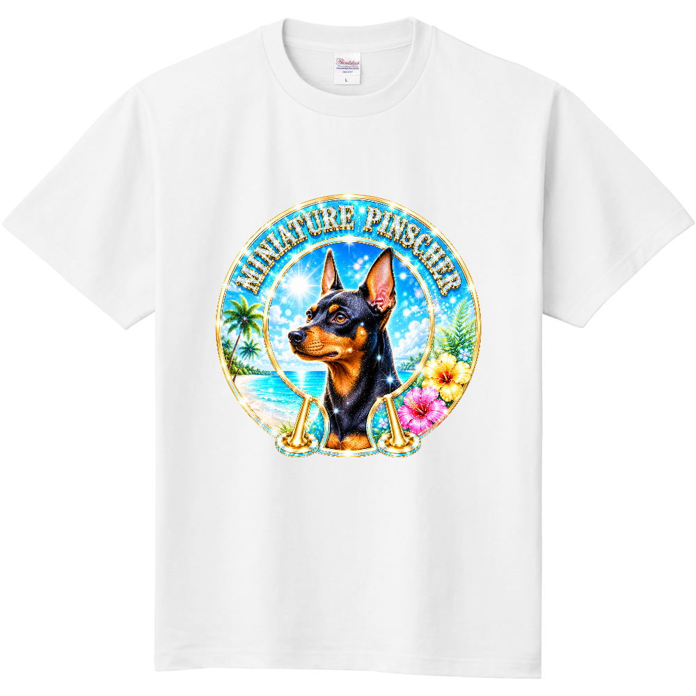 TROPICAL LUXURY BIG FRONT PRINT T-SHIRT – ミニチュアピンシャー南国リゾートをイメージしたラグジュアリーなビッグフロントプリントTシャツ。