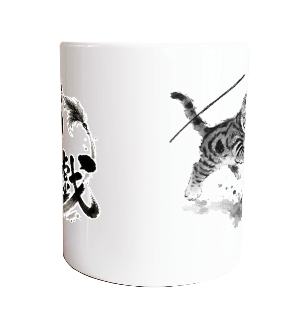 猫遊戯｜アメリカンショートヘア（飛びかかり） 水墨画風和風デザイン