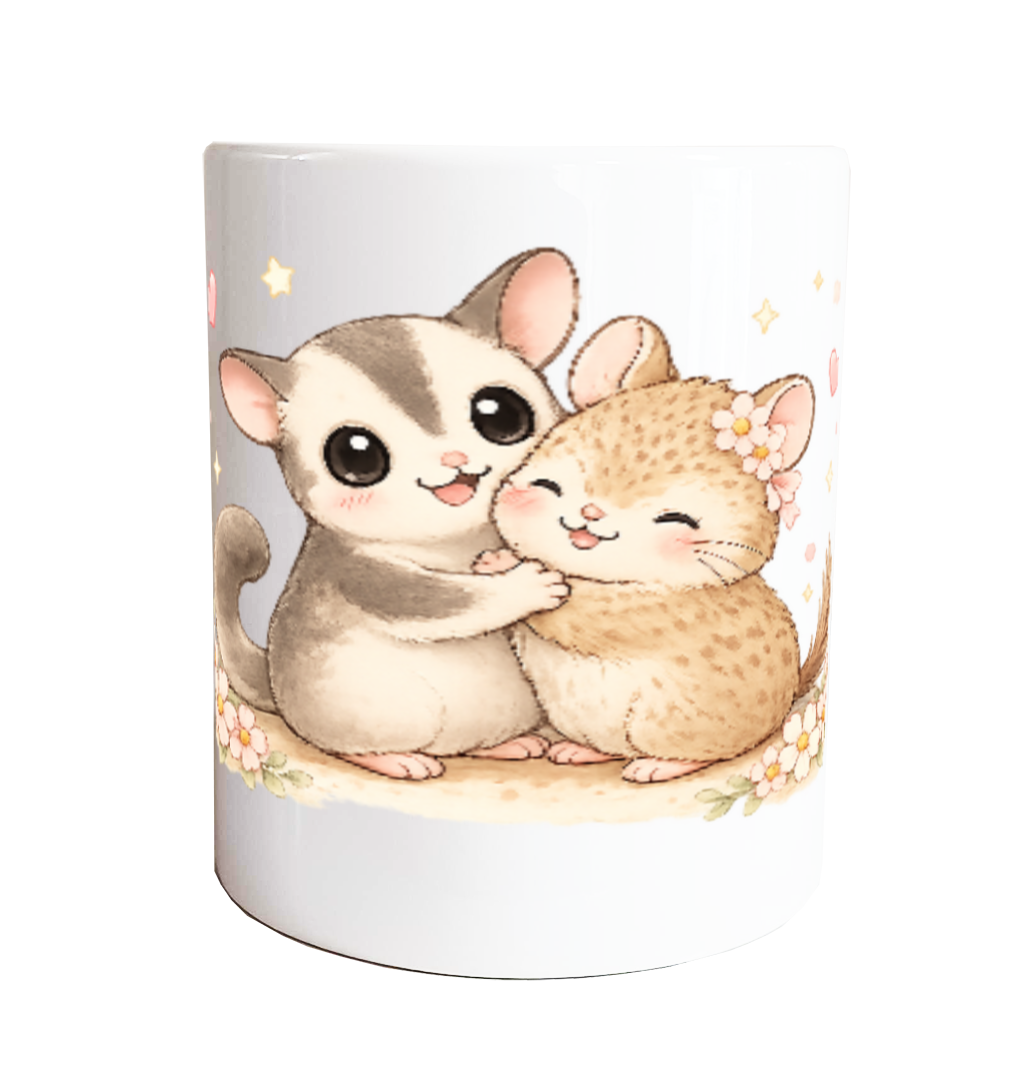 ♡フクロモモンガ&デグーのキュートハグ♡マグカップ