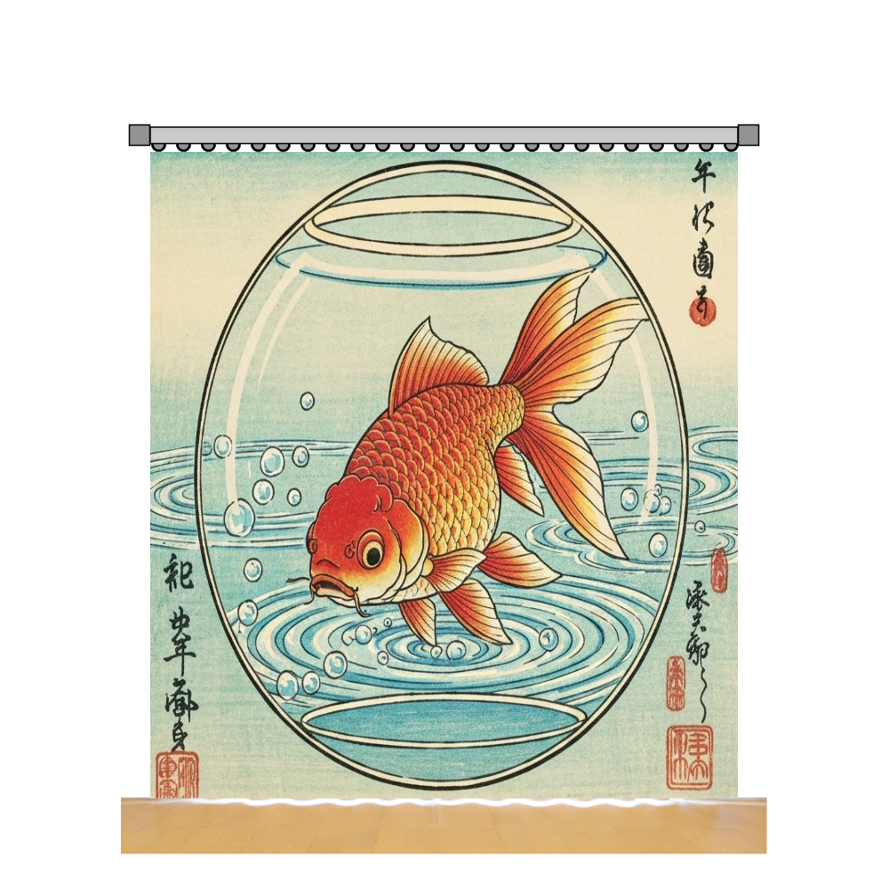 金魚浮世絵	遮光カーテン100×110cm【※10営業日】