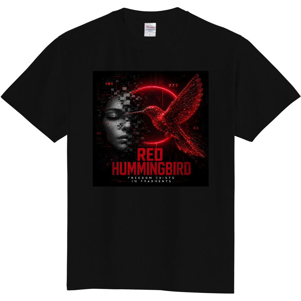 レッドハミングバード 3Dダークアート スクエアグラフィックTシャツ