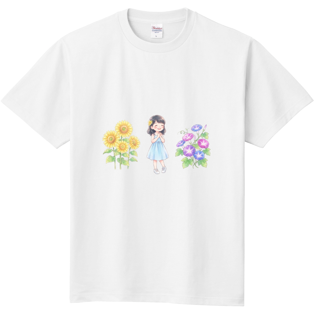 爽やか・夏の少女（向日葵・朝顔)