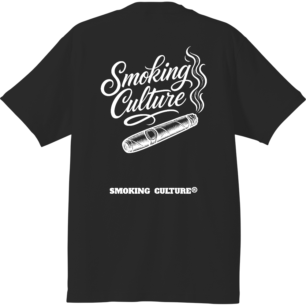 背面 葉巻 スクリプト ハイクオリティTシャツ ブラック