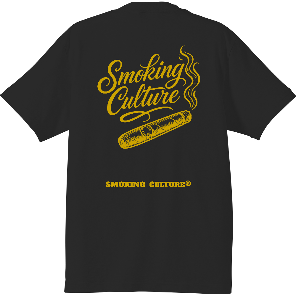 背面 葉巻 スクリプト ハイクオリティTシャツ ブラック