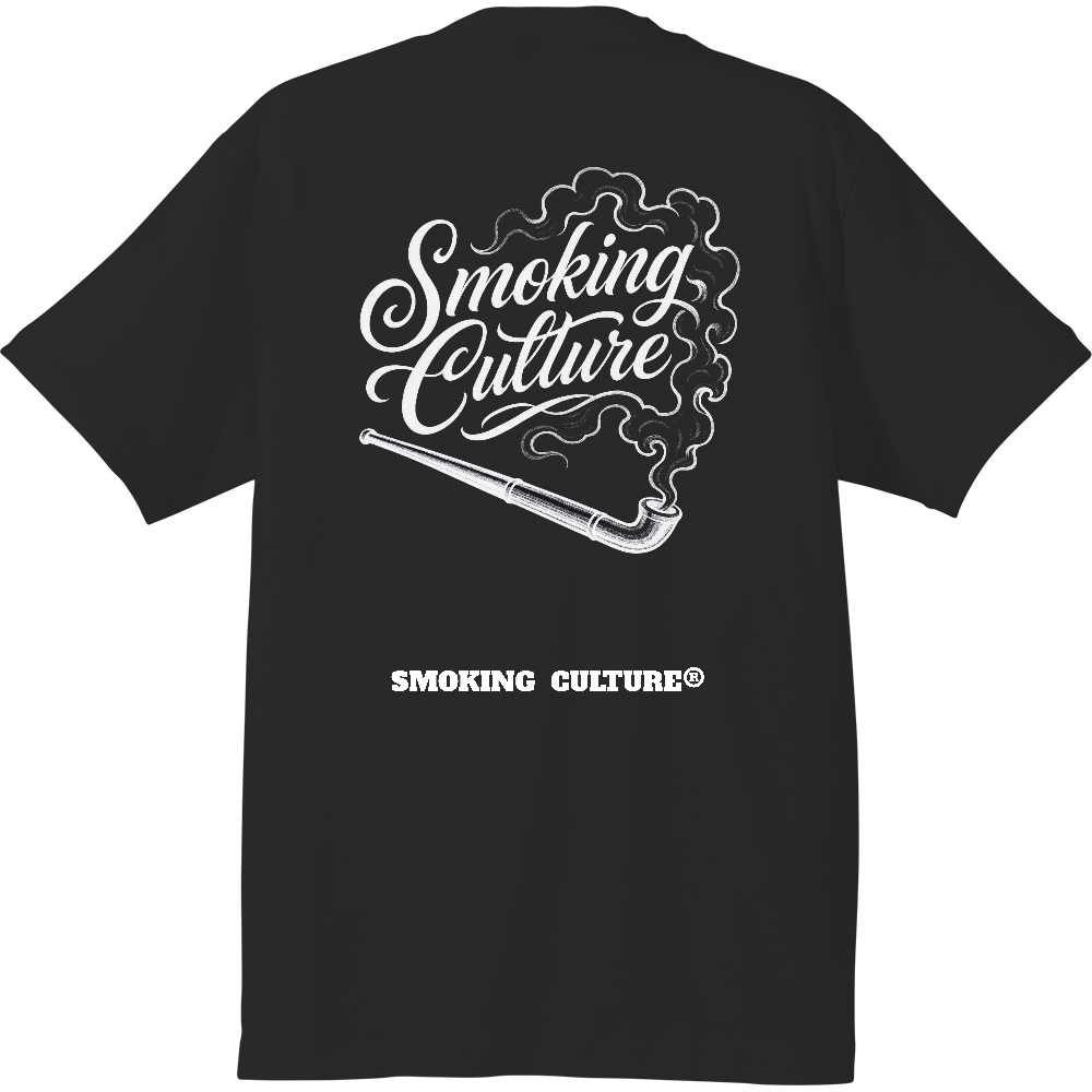 背面 煙管 スクリプト ハイクオリティTシャツ ブラック
