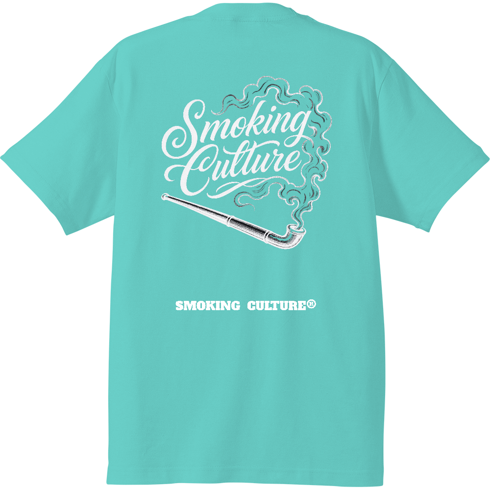 背面 煙管 スクリプト ハイクオリティTシャツ ミントグリーン