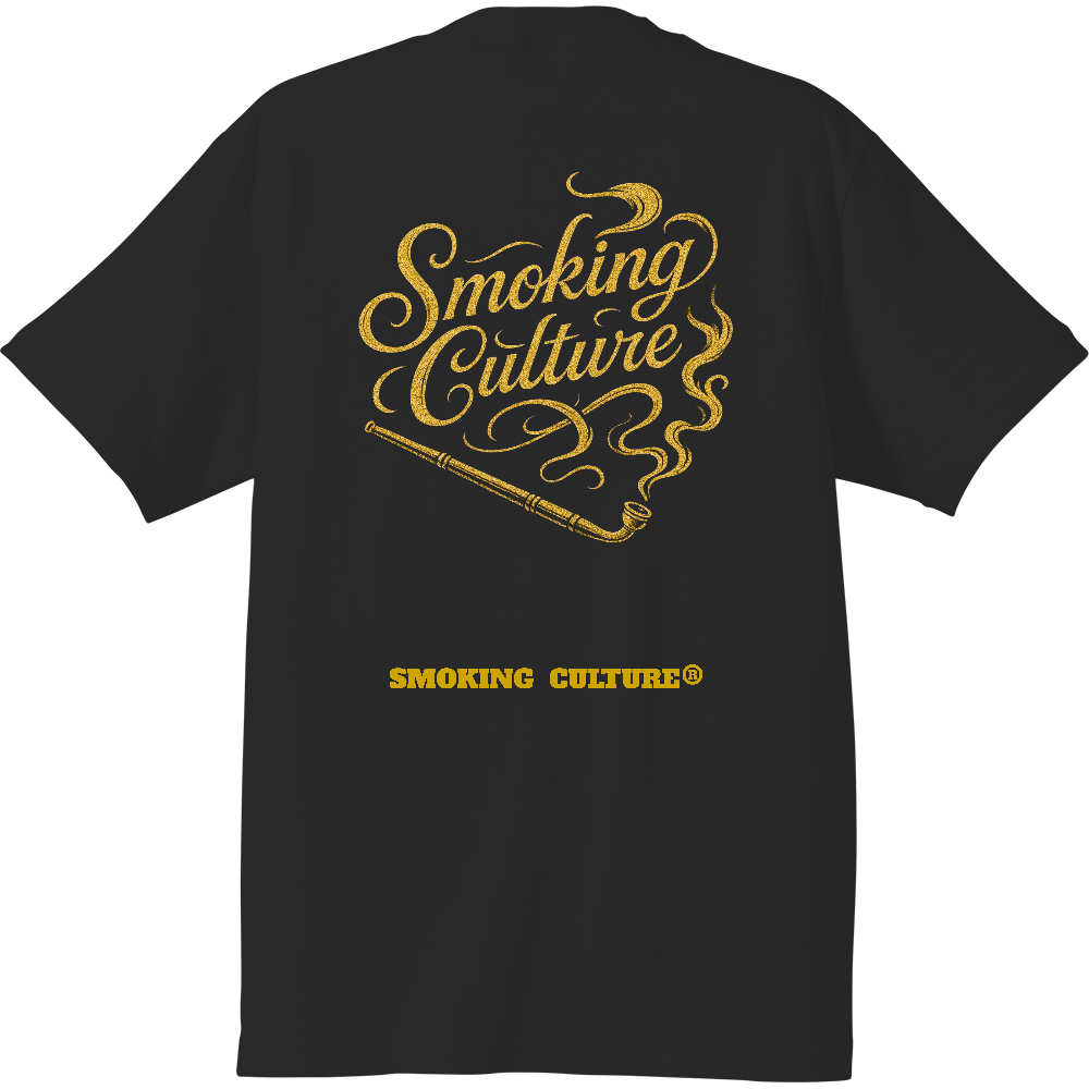 背面 煙管 スクリプト ハイクオリティTシャツ ブラック