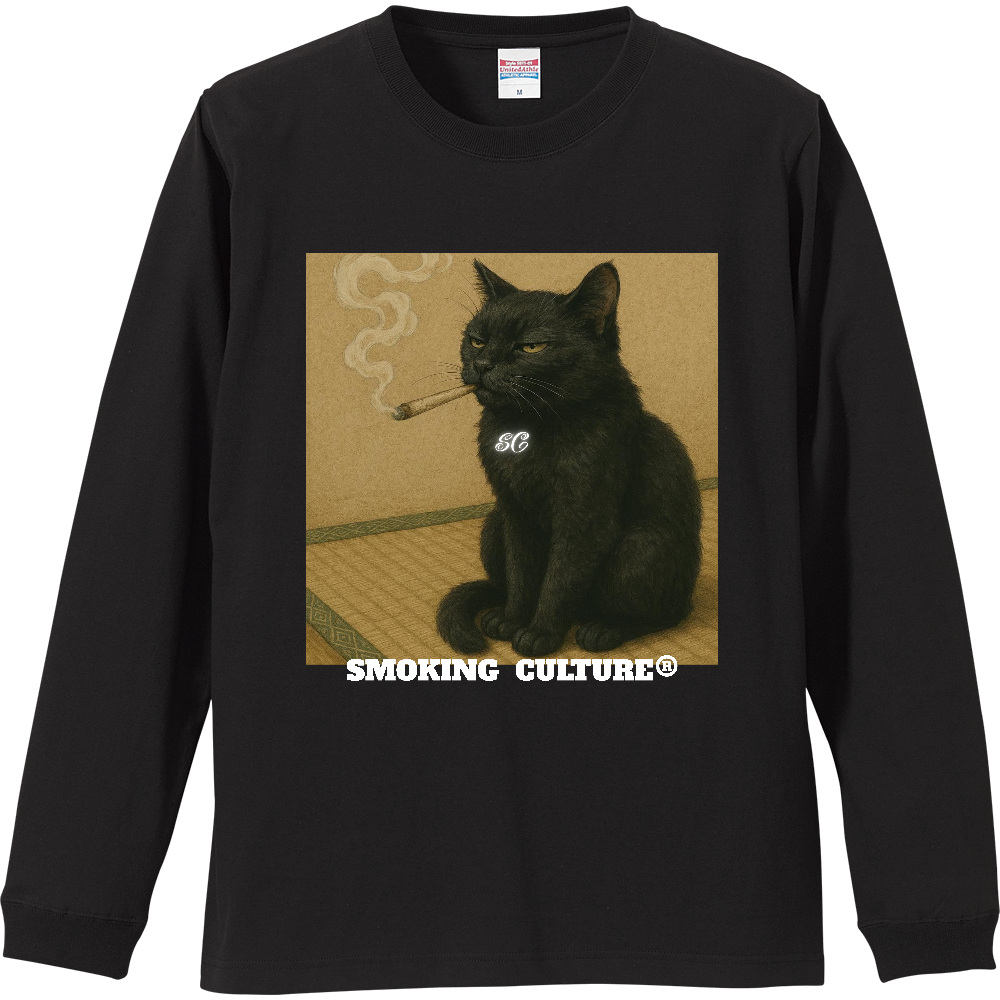 黒猫 ストー"ニャー" ロンT ブラック