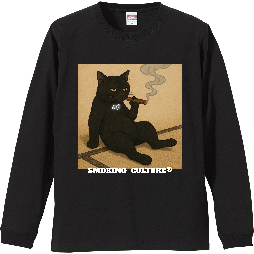 黒猫 ストー"ニャー" ロンT ブラック