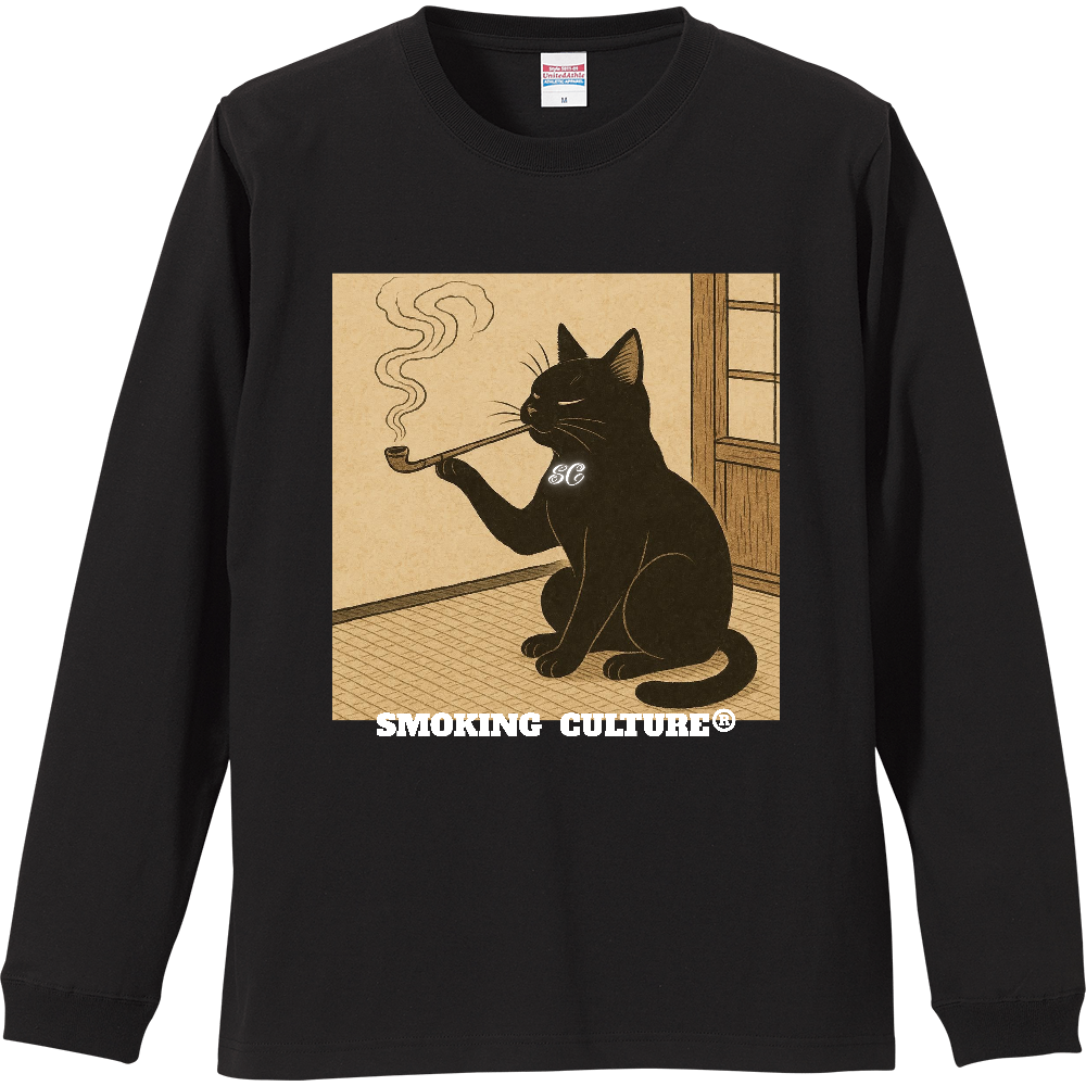 黒猫 ストー"ニャー" ロンT ブラック