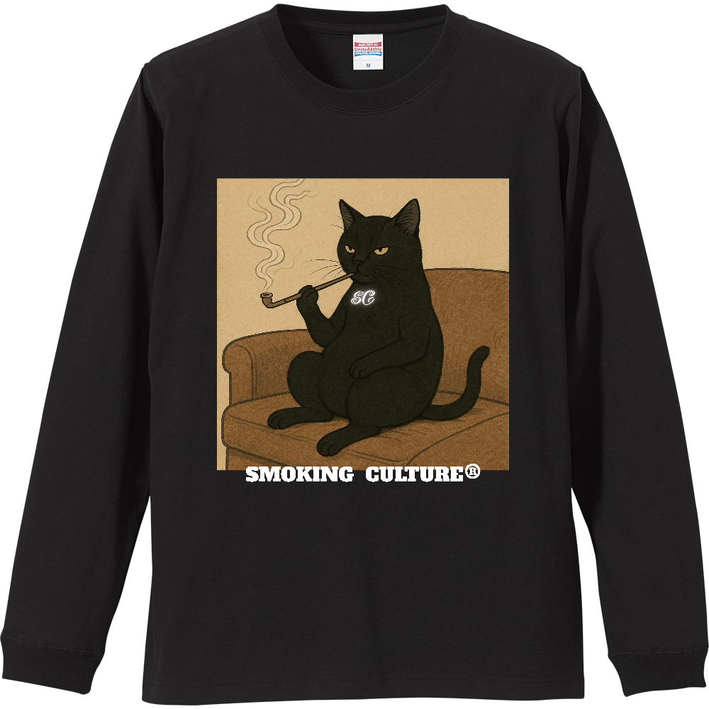 黒猫 ストー"ニャー" ロンT ブラック