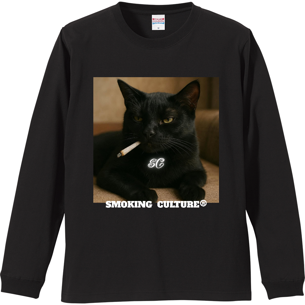 黒猫 ストー"ニャー" ロンT ブラック