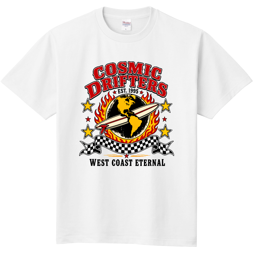 COSMIC DRIFTERS オールドスクール サーフ×ファイヤーロゴ Tシャツ