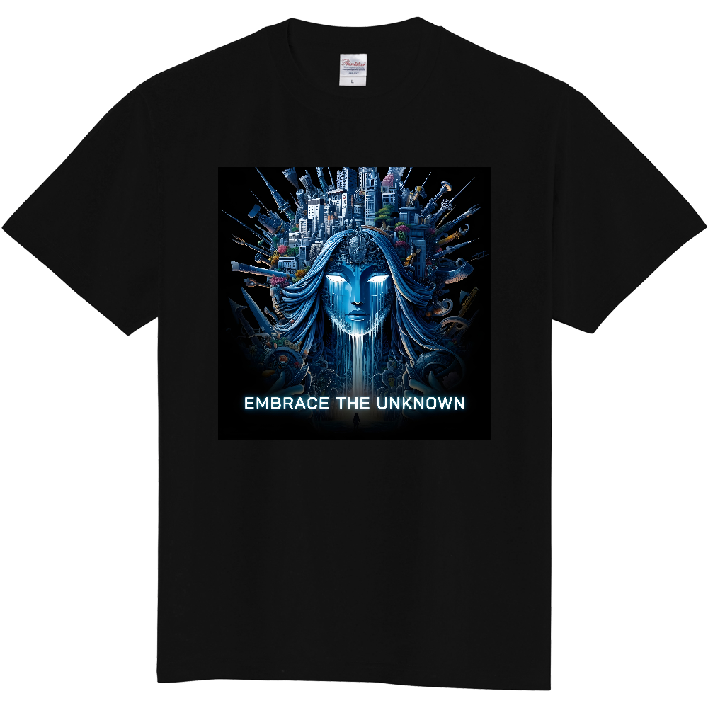 EMBRACE THE UNKNOWN サイバー女神 3Dテックネオン スクエアグラフィックTシャツ