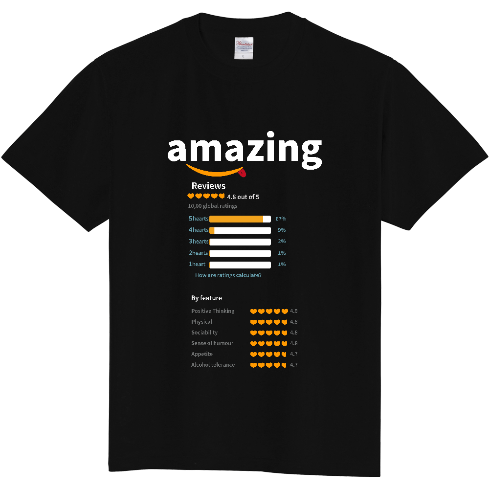 くちコミレビューTシャツ<人間ハート・濃色用・前面>