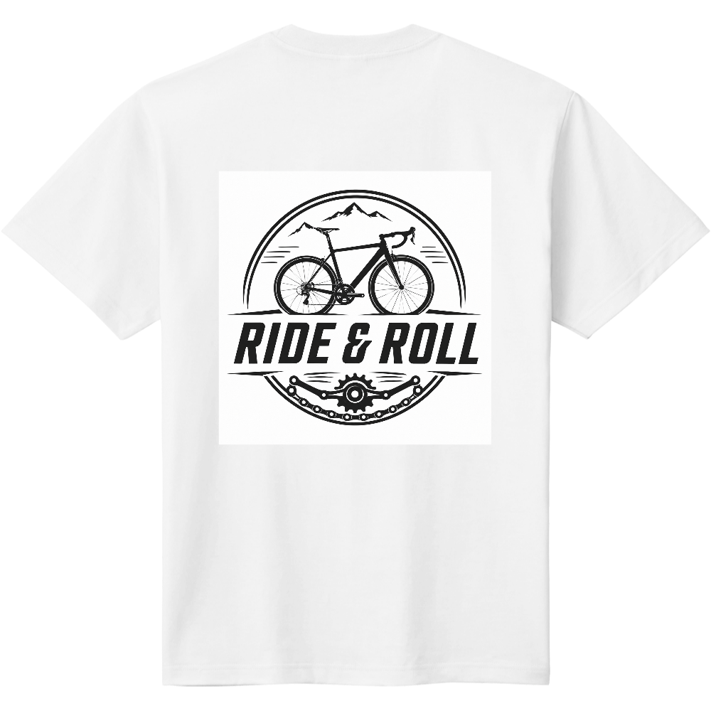 【ロゴデザイン風】自転車柄プリントTシャツ065 定番Tシャツ 背面プリント