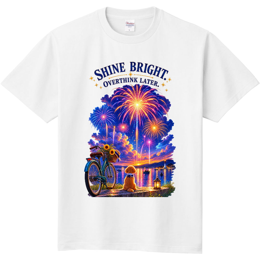 SHINE BRIGHT ― 夏夜の花火とトイプードル Tシャツ
