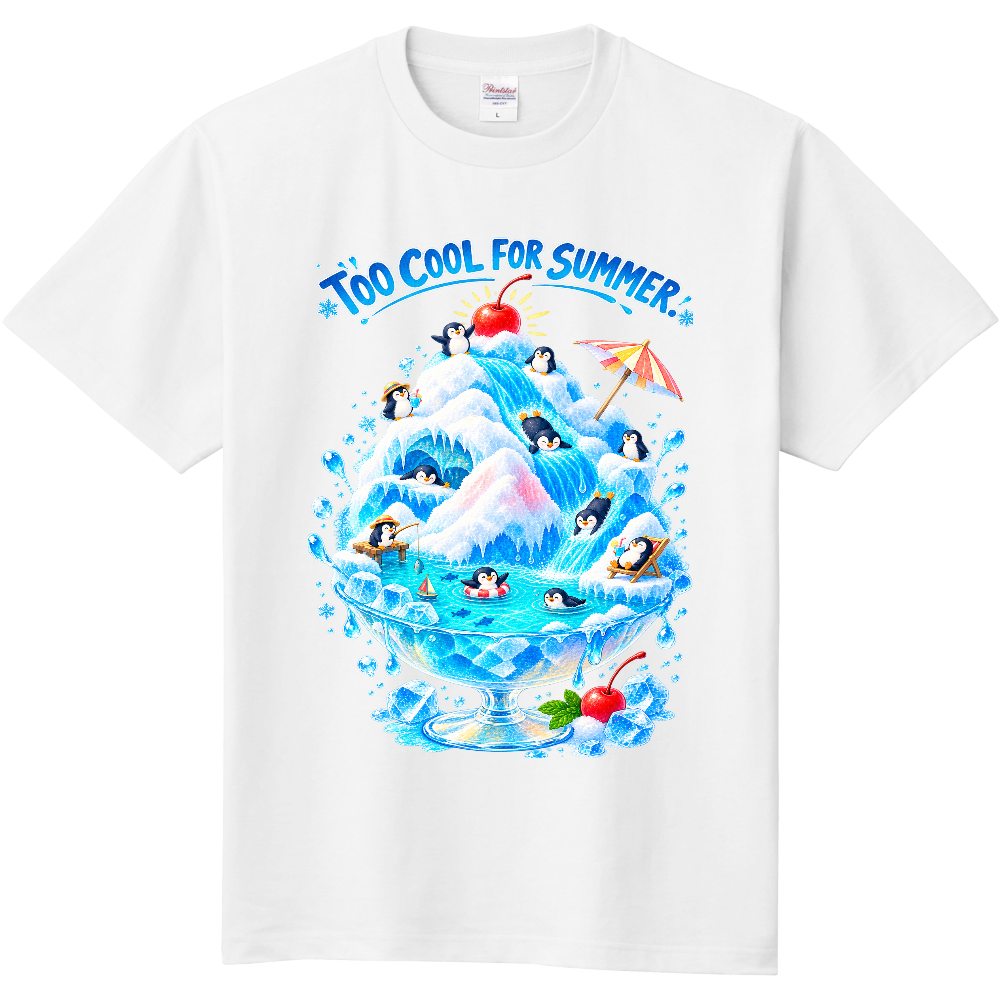 TOO COOL FOR SUMMER.｜ペンギンかき氷アイランド Tシャツ