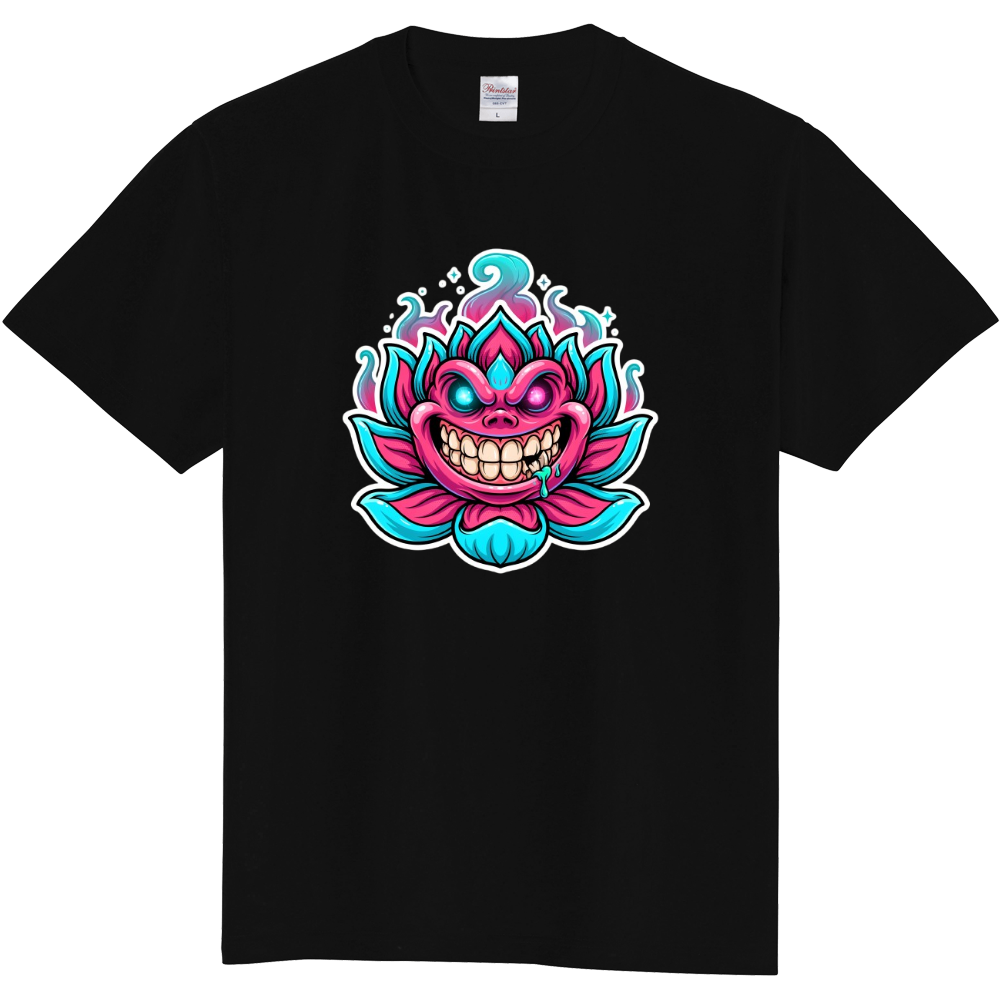 Cyber Lotus Monster - Neon Streetwear Graphic T-Shirt