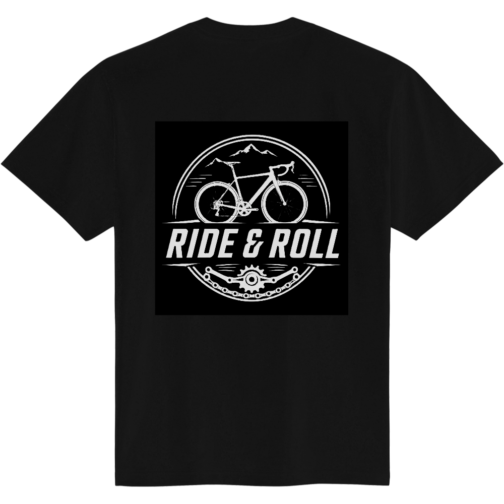 【ロゴデザイン風】自転車柄プリントTシャツ067 定番Tシャツ 背面プリント