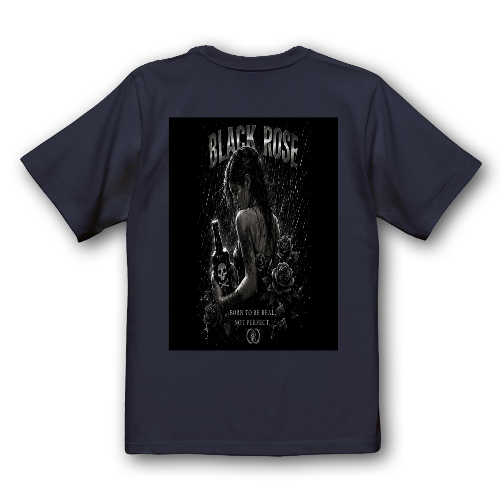 BLACK ROSE｜雨夜に酔う黒薔薇 バックプリントTシャツ