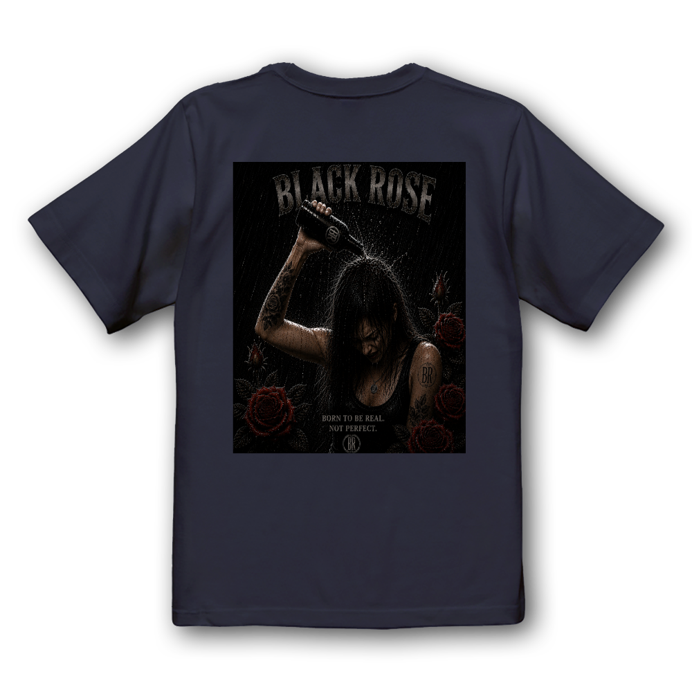BLACK ROSE｜雨に打たれる反逆の薔薇 バックプリントTシャツ