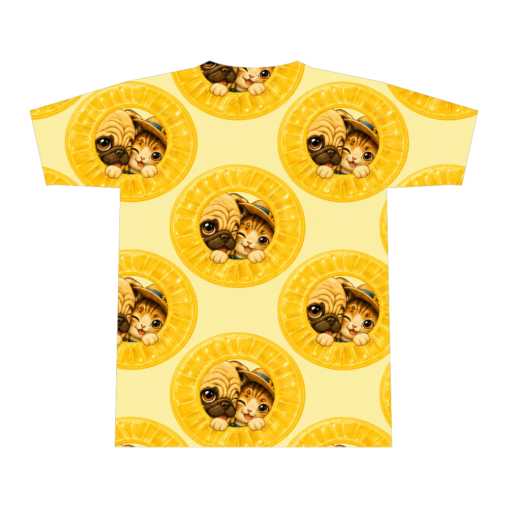 ふくまるとこはる「アメの日」全面プリント総柄Tシャツ（Mサイズ）