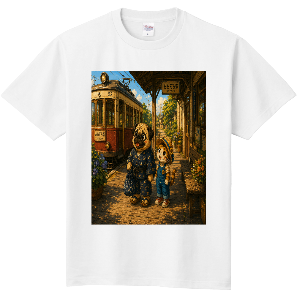 ふくまるとこはる「チンチン電車の日」記念1枚絵Tシャツ