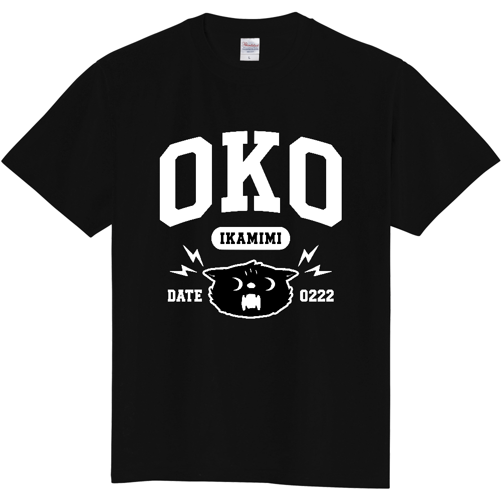 OKO イカ耳のおこ猫くん カレッジロゴ風 WH