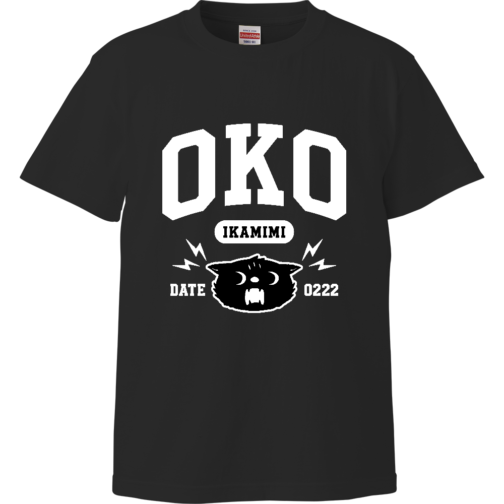 OKO イカ耳のおこ猫くん カレッジロゴ風 WH