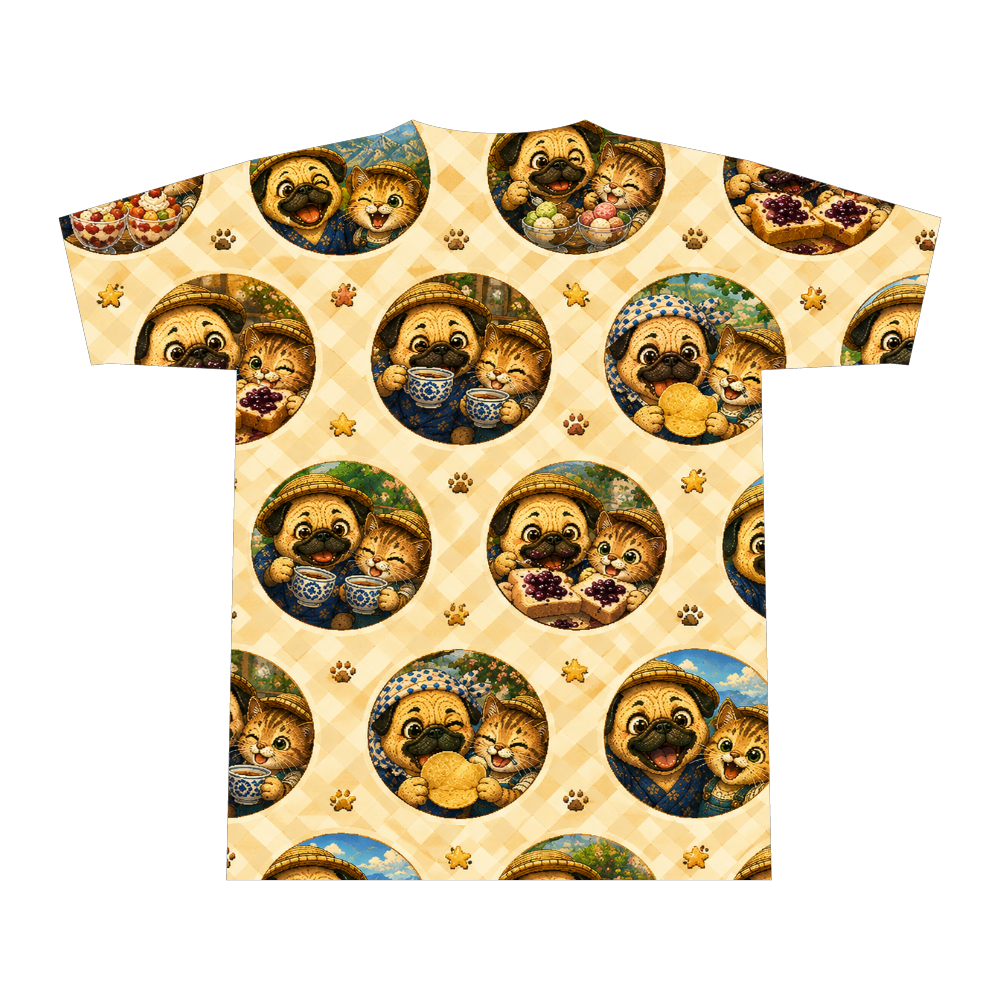 【ふくまるこはる堂】Mサイズ第1巻メモリアルアルバム・思い出てんこ盛り全面総柄Tシャツ 