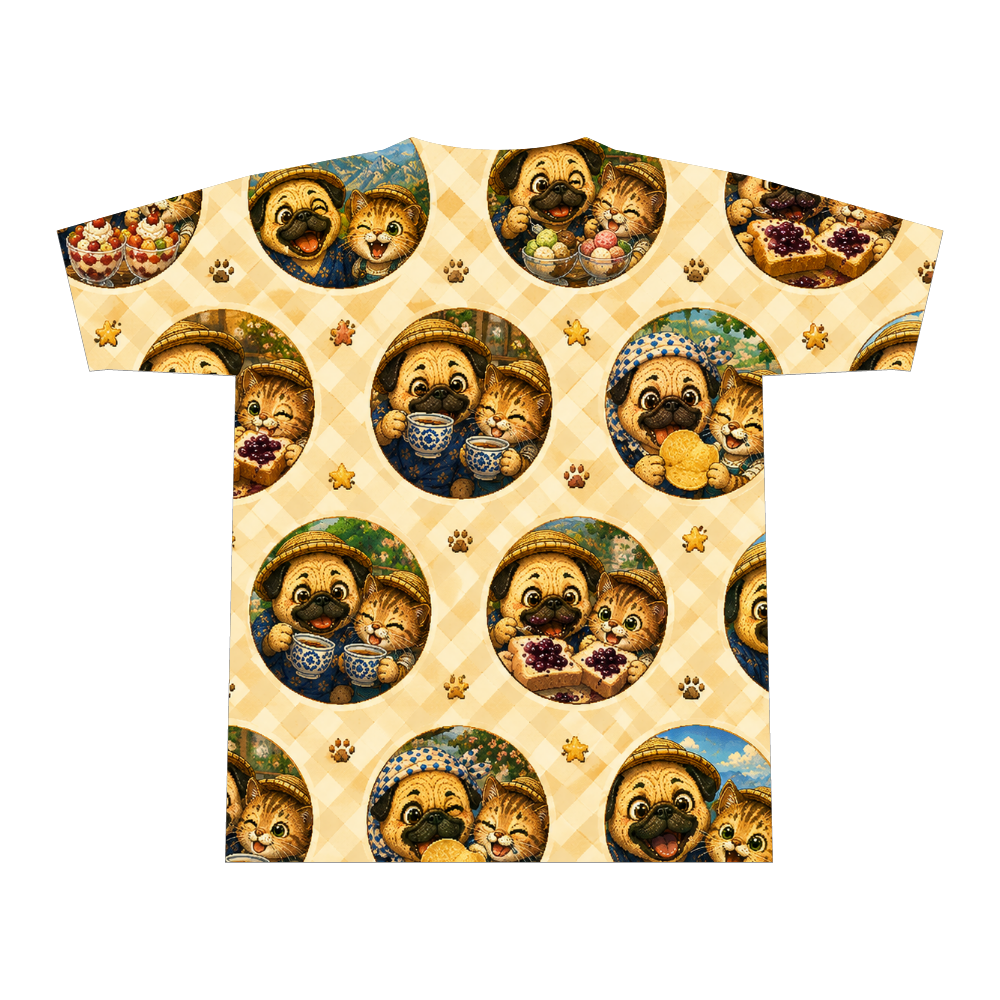 【ふくまるこはる堂】Lサイズ第1巻メモリアルアルバム・思い出てんこ盛り全面総柄Tシャツ 