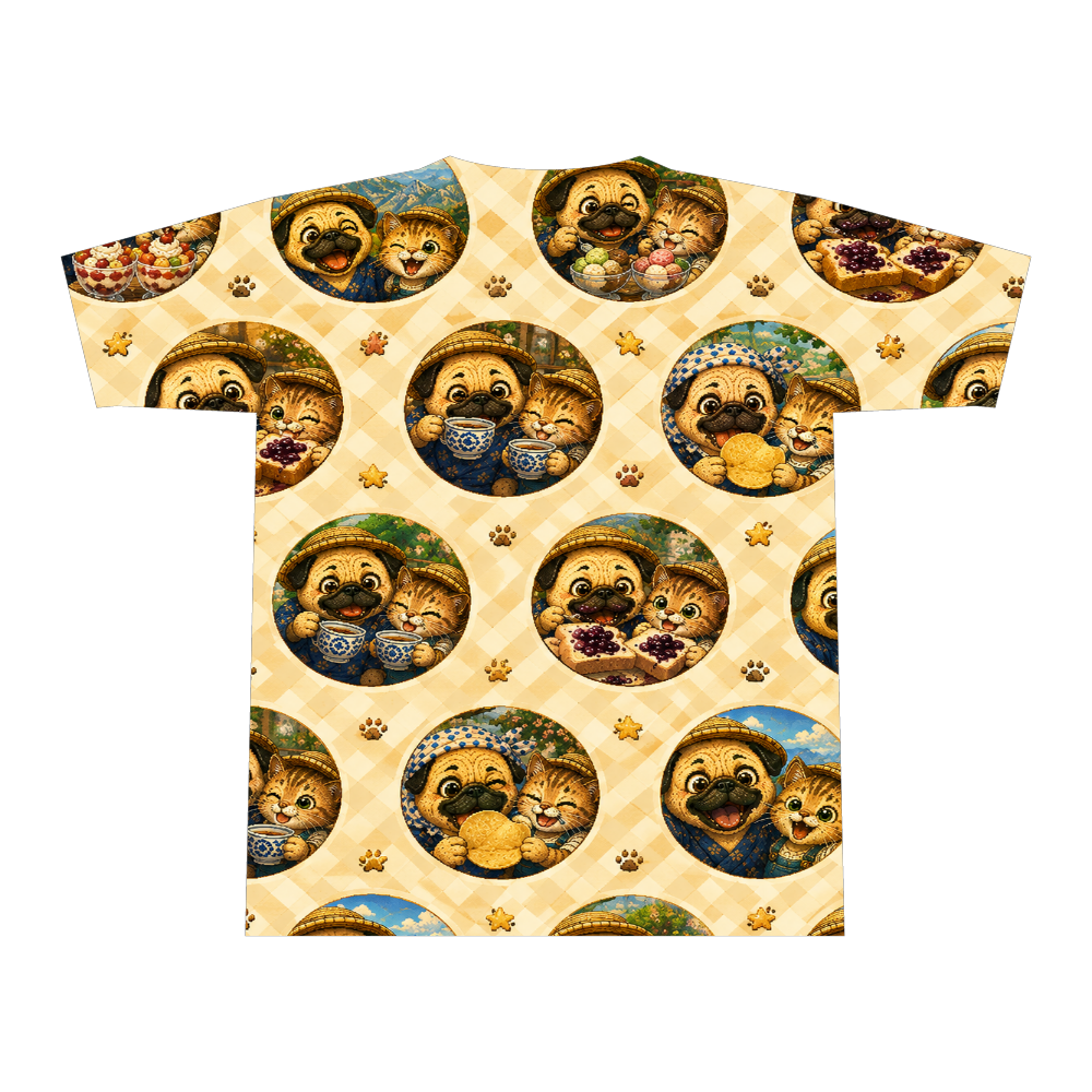 【ふくまるこはる堂】XLサイズ第1巻メモリアルアルバム・思い出てんこ盛り全面総柄Tシャツ 