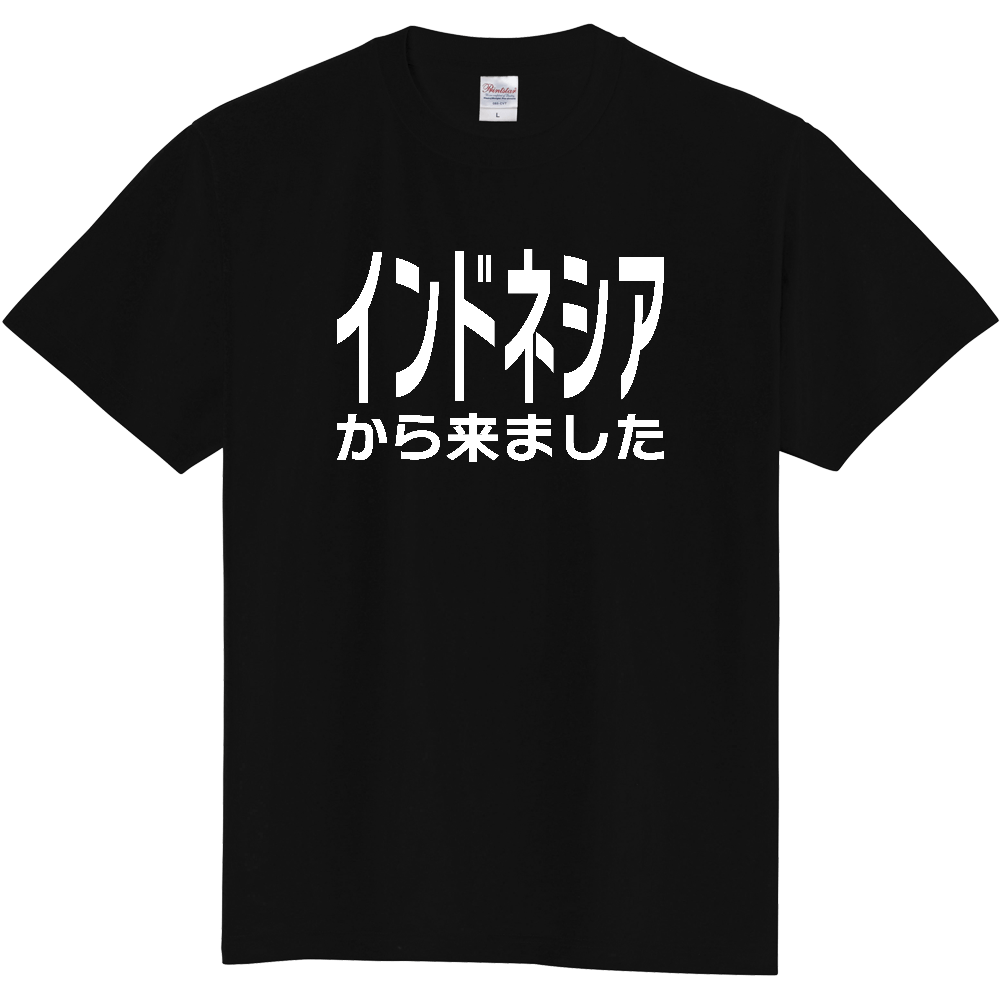 【国名】 「インドネシアから来ました」日本語白文字ロゴTシャツ 「I came from Indonesia」 Japanese characters white text T-Shirt