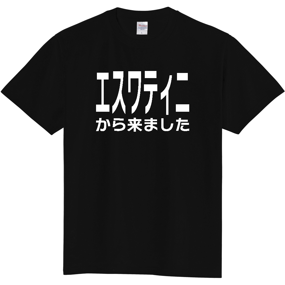 【国名】 「エスワティニから来ました」日本語白文字ロゴTシャツ 「I came from Eswatini」 Japanese characters white text T-Shirt